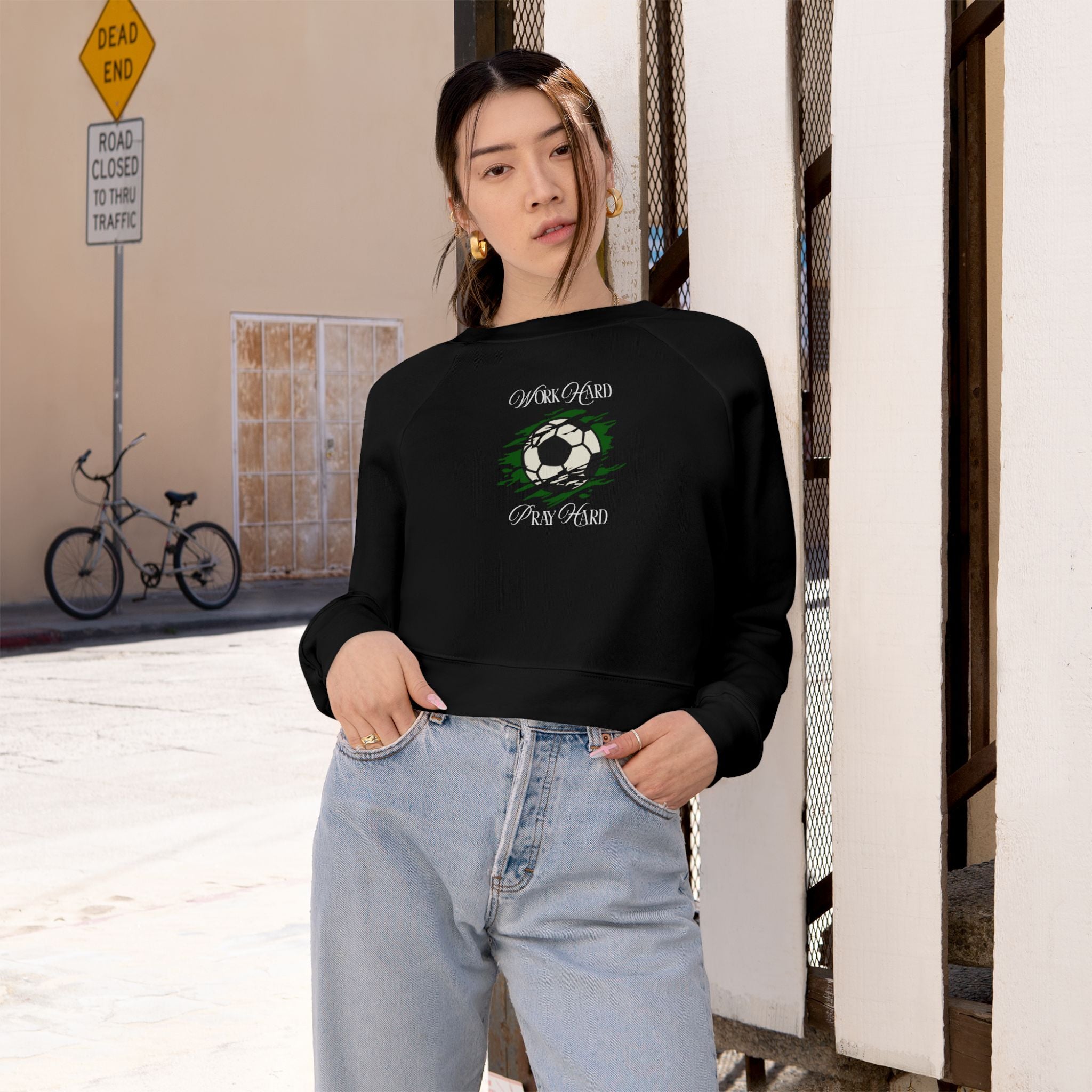 Soccer Work Hard Pray Hard - Cropped Sweatshirt