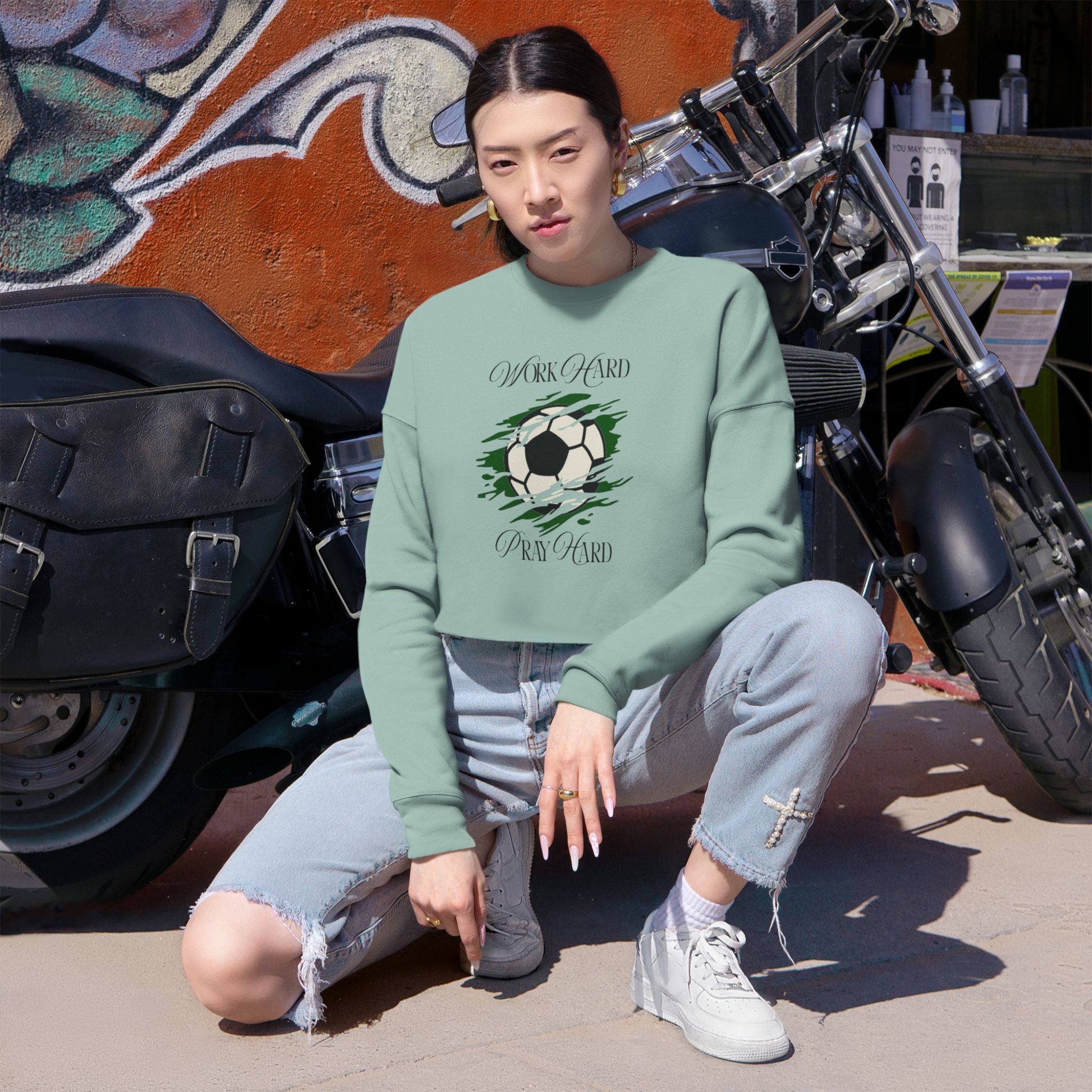 Soccer Work Hard Pray Hard - Cropped Sweatshirt