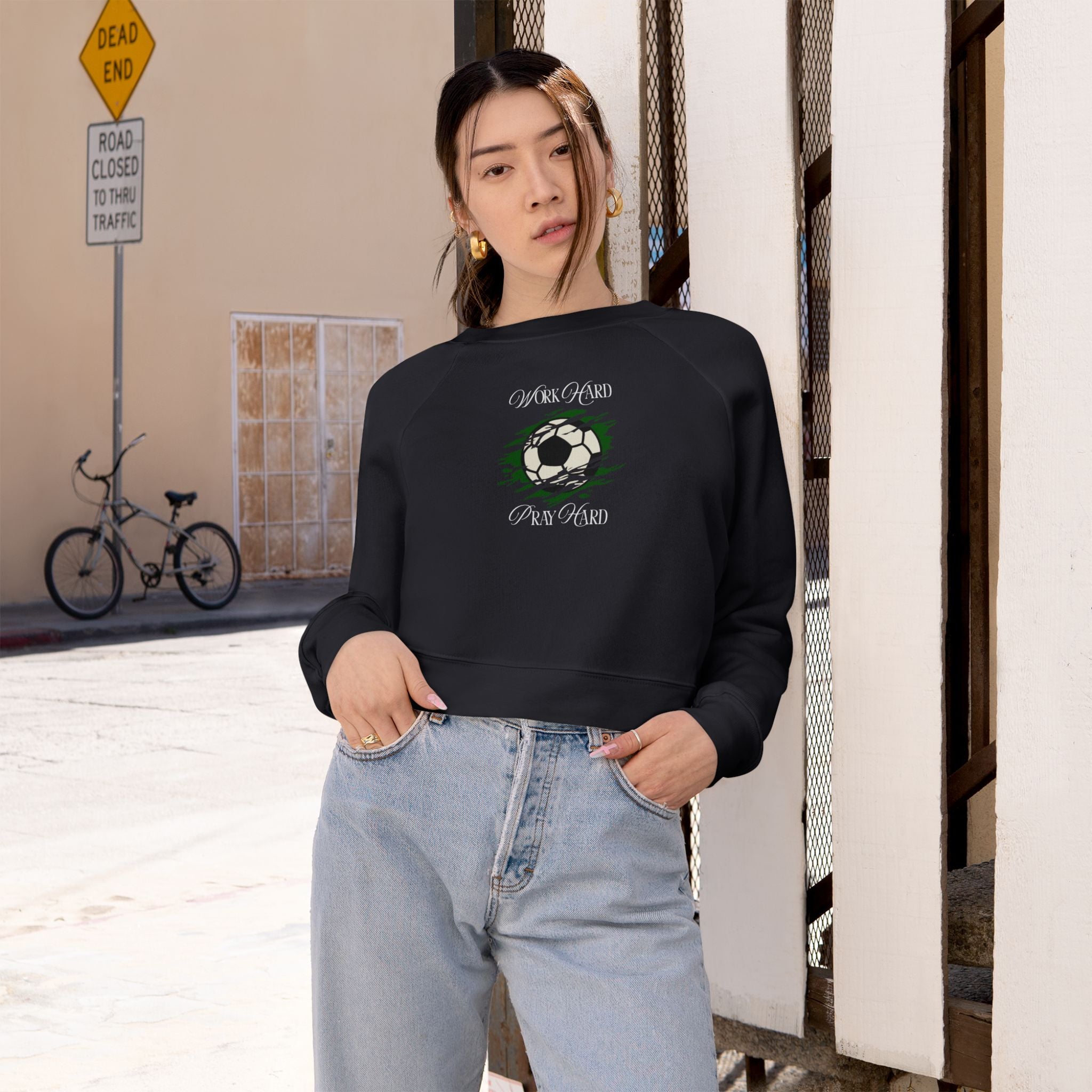 Soccer Work Hard Pray Hard - Cropped Sweatshirt